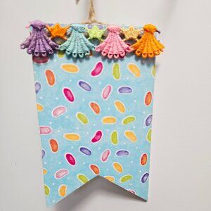 Handcrafted Decoupage Easter Jelly Beans Wooden Hang Tag Tiered Tray Home Decor